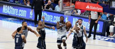 Anthony Edwards #5 of the Minnesota Timberwolves drives to the basket during the game against the Dallas Mavericks during Round 3 Game 4 of the 2024 NBA Playoffs on May 28, 2024 at the American Airlines Center in Dallas, Texas.