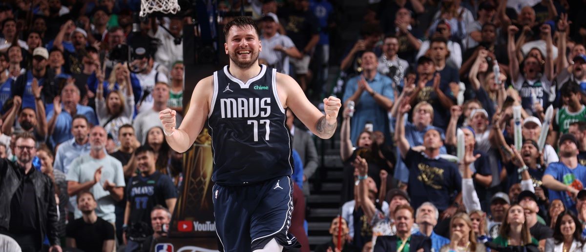 Luka Doncic #77 of the Dallas Mavericks smiles during the game against the Boston Celtics during Game 4 of the 2024 NBA Finals on June 14, 2024 at the American Airlines Center in Dallas, Texas.