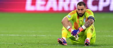 A dejected Gianluigi Donnarumma of Italy at full time during the UEFA EURO 2024 group stage match between Spain and Italy at Arena AufSchalke on June 20, 2024 in Gelsenkirchen, Germany.