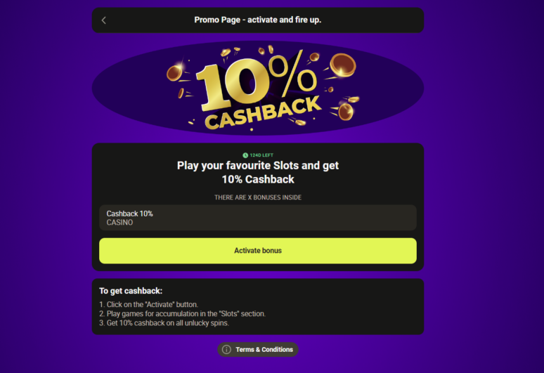 Screenshot of the weekly cash back promo available at parimatch canada.