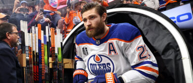 Leon Draisaitl #29 of the Edmonton Oilers makes his way to the ice surface for warm-up before Game Seven of the 2024 Stanley Cup Final between the Edmonton Oilers and the Florida Panthers at Amerant Bank Arena on June 24, 2024 in Sunrise, Florida.