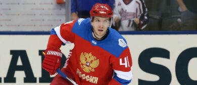 Nikolay Kulemin #41 of Team Russia warms up prior to a game against Team Sweden during the World Cup of Hockey 2016 at Air Canada Centre on September 18, 2016 in Toronto, Ontario, Canada.