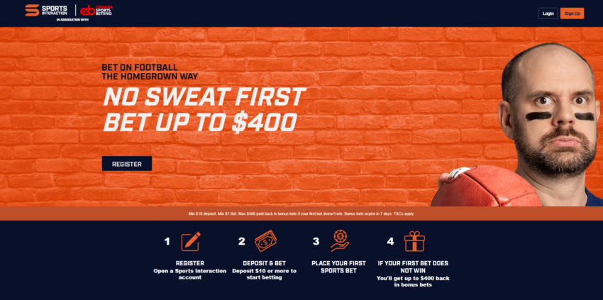 Screenshot of the sports interaction bonus code landing page.