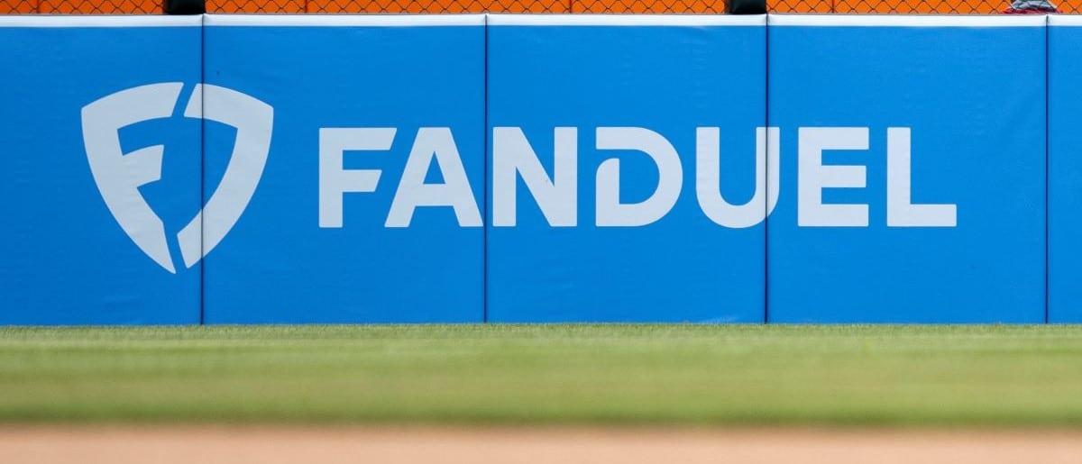 A FanDuel logo is pictured before a regular season Major League Baseball game between the Texas Rangers and the Detroit Tigers on April 17, 2024 at Comerica Park in Detroit, Michigan