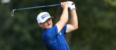 Mackenzie Hughes of Canada plays his shot from the seventh tee during the second round of the Sanderson Farms Championship 2024 at the Country Club of Jackson on October 04, 2024 in Jackson, Mississippi.