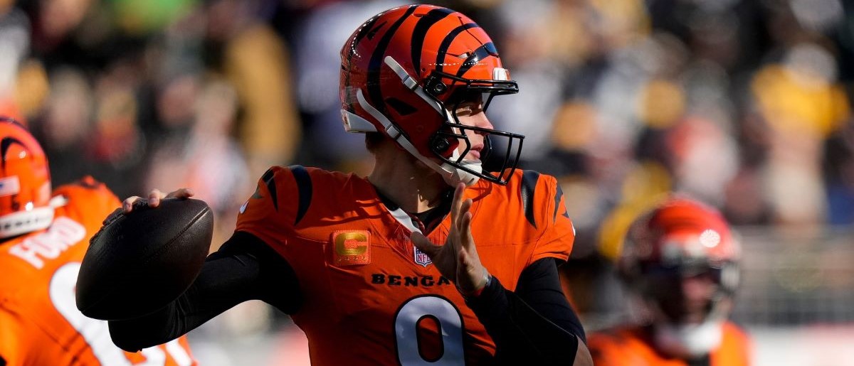 Cincinnati Bengals quarterback Joe Burrow (9) throws from the pocket in the first quarter of the NFL Week 13 game between the Cincinnati Bengals and the Pittsburgh Steelers at Paycor Stadium in downtown Cincinnati on Sunday, Dec. 1, 2024.