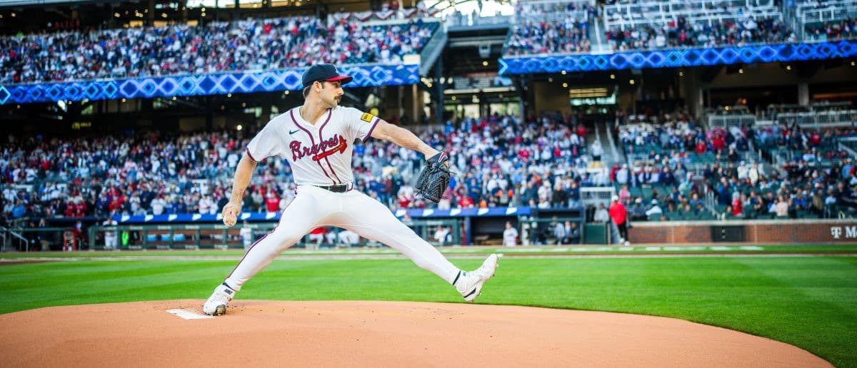 Spencer Strider #99 of the Atlanta Braves warms up before the game against the Arizona Diamondbacks at Truist Park on April 5, 2024 in Atlanta, Georgia.