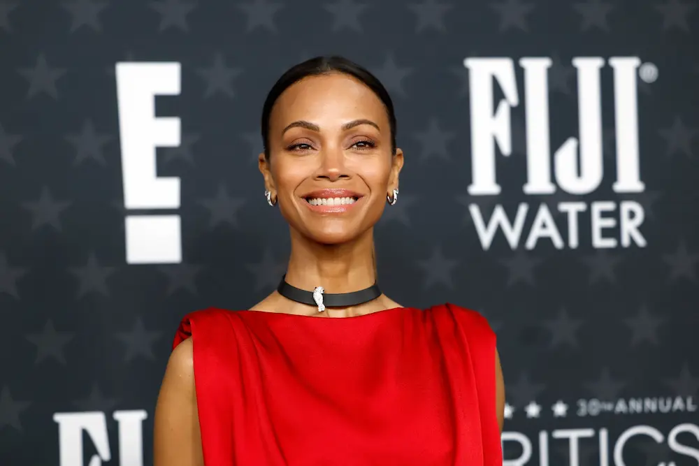 Zoe Saldana attends the 30th Annual Critics Choice Awards at Barker Hangar on February 07, 2025 in Santa Monica, California. 